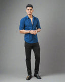 Royal Blue Linen Slim Fit Shirt