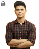 Maroon & Black Slim Fit Check Flannel Shirt