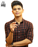 Maroon & Black Slim Fit Check Flannel Shirt