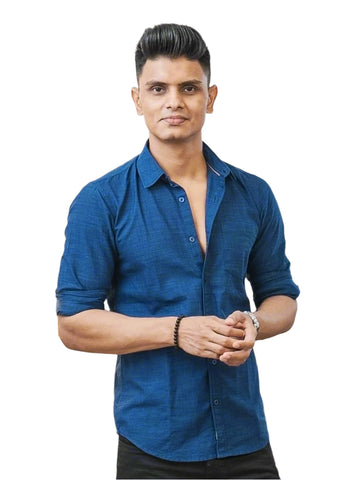 Royal Blue Linen Slim Fit Shirt