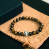 Premium Brown Beaded Bracelet - Brown Tiger Eye with Gold Lion Head