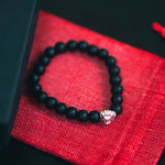 Premium Matte Black Beaded Bracelet - Black Tiger Eye with Silver Lion Head