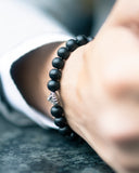 Premium Matte Black Beaded Bracelet - Black Tiger Eye with Silver Lion Head