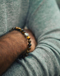 Premium Brown Beaded Bracelet - Brown Tiger Eye with Silver Lion Head