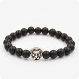 Premium Matte Black Beaded Bracelet - Black Tiger Eye with Silver Lion Head